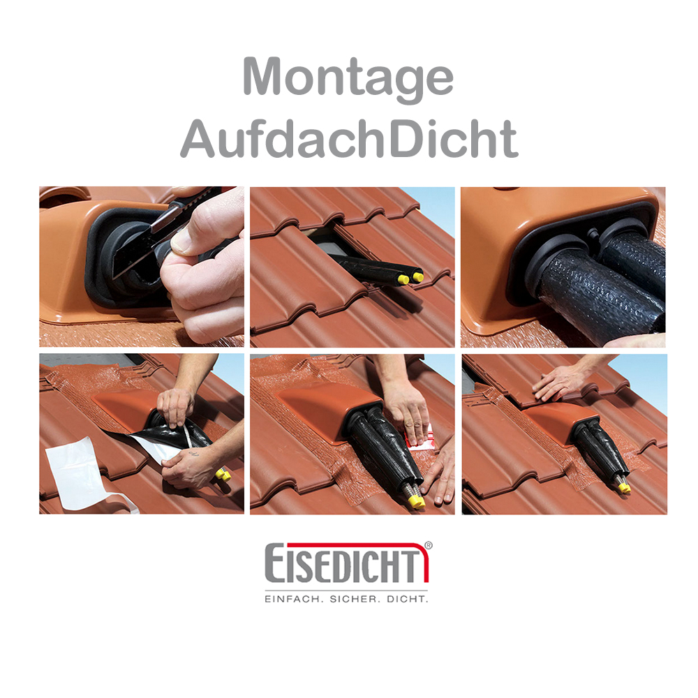 Montage-DDF AufdachDICHT Doppeldurchführung ROT Dachdurchführung Rohrdurchführung Solar Rohr Leitung