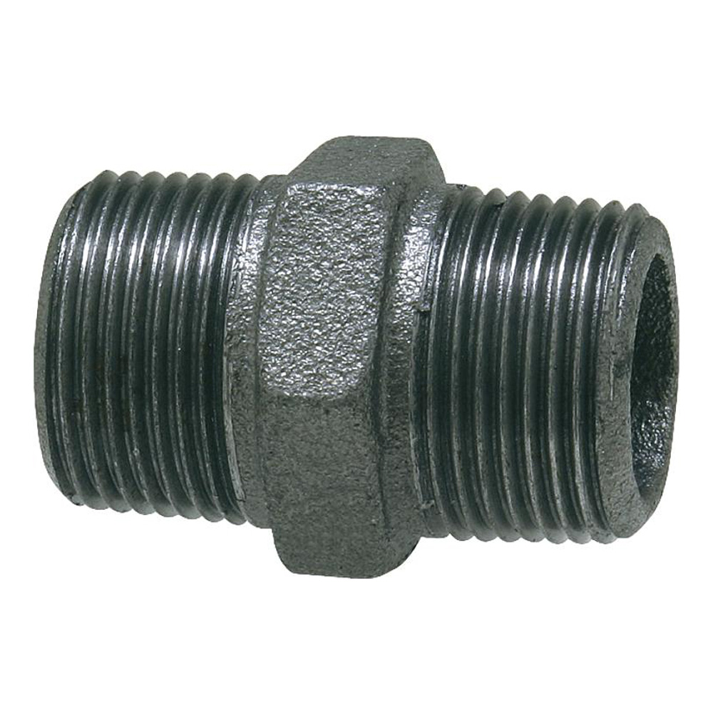 9308867-01 Temperguss Doppelnippel 1/2" bis 1 1/2" Rechtsgewinde Sechskant schwarz Fitting