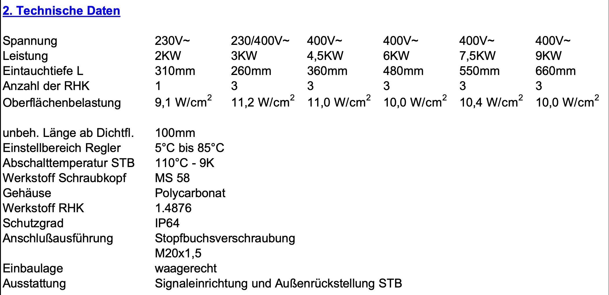 Elektroheizstab 2,0 - 10.0 KW DN40 Einschraubheizkörper Heizstab