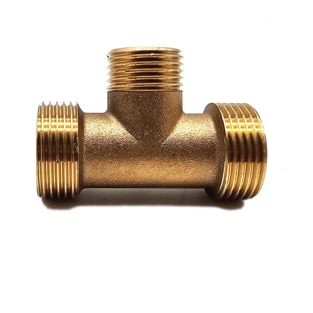 Reduziertes T-Stück flachdichtend 3/4" x 1/2" x 3/4" aus Messing, Ideal für Heizung und Solar, Außengewinde mit breiter Dichtfläche, für Edelstahlwellrohre und Solarleitungen