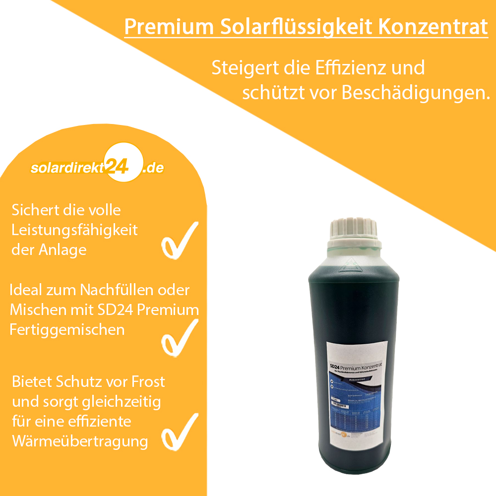 1 Liter Premium Solarflüssigkeit Konzentrat – Frostschutz bis -39 °C – Umweltfreundlich & effizient – Für Flach- und Vakuumröhrenkollektoren 1 Liter Premium Solarflüssigkeit Konzentrat – Frostschutz bis -39 °C – Umweltfreundlich & effizient – Für Flach- und Vakuumröhrenkollektoren